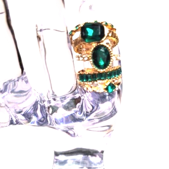 Ring Set Green Zirconias Gold Tone - Picture 6 of 10